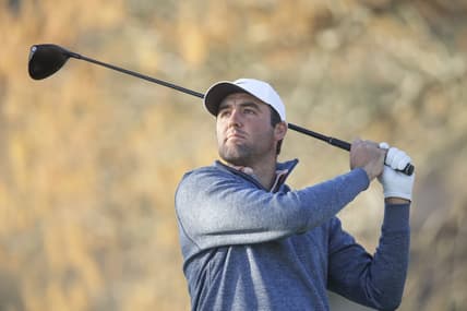 Mar 26, 2022; Austin, Texas, USA; Scottie Scheffler tees off on the 6th hole during the fourth round of the World Golf Championships-Dell Technologies Match Play golf tournament. Mandatory Credit: Erich Schlegel-USA TODAY Sports