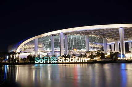 Nov 29, 2020; Inglewood, California, USA; A general view of SoFi Stadium exterior during the NFL game between the San Francisco 49ers and the Los Angeles Rams. Mandatory Credit: Kirby Lee-USA TODAY Sports