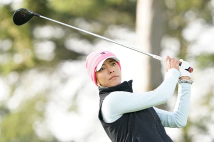 June 11, 2021; Daly City, California, USA; Alison Lee hits a tee shot on the 11th hole during the second round of the LPGA MEDIHEAL Championship golf tournament at Lake Merced Golf Club. Mandatory Credit: Kyle Terada-USA TODAY Sports