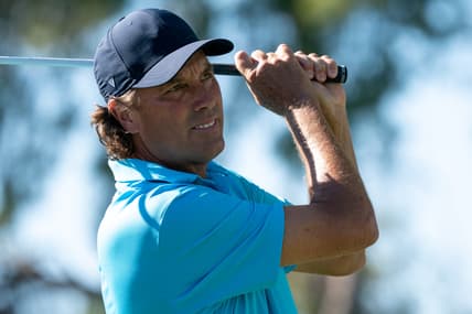 Nov 14, 2021; Phoenix, Arizona, USA; Steven Alker reacts after hitting his tee shot on the seventh during the final round of the Charles Schwab Cup Championship golf tournament at Phoenix Country Club. Mandatory Credit: Allan Henry-USA TODAY Sports