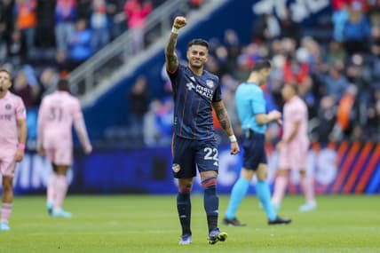 Mar 19, 2022; Cincinnati, Ohio, USA; FC Cincinnati defender Ronald Matarrita (22) reacts after the win over Inter Miami CF at TQL Stadium. Mandatory Credit: Katie Stratman-USA TODAY Sports