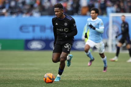 Mar 12, 2022; New York, New York, USA; CF Montreal forward Romell Quioto (30) plays the ball during the second half against New York City FC at Yankee Stadium. Mandatory Credit: Vincent Carchietta-USA TODAY Sports