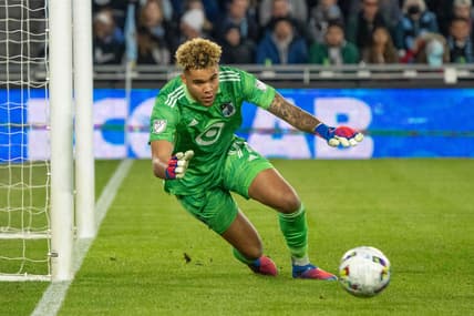 Mar 19, 2022; Saint Paul, Minnesota, USA; Minnesota United goalkeeper Dayne St. Clair (97) in action at Allianz Field. Mandatory Credit: Matt Blewett-USA TODAY Sports
