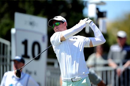 Apr 2, 2022; San Antonio, Texas, USA; Dylan Fritelli of South Africa takes a tee shot on the 10th hole during the third round of the Valero Texas Open golf tournament. Mandatory Credit: Erik Williams-USA TODAY Sports