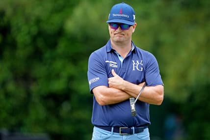 Apr 7, 2022; Augusta, Georgia, USA; Zach Johnson reacts to his putt on the third green during the first round of The Masters golf tournament. Mandatory Credit: Kyle Terada-USA TODAY Sports