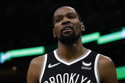 Apr 20, 2022; Boston, Massachusetts, USA; Brooklyn Nets forward Kevin Durant (7) during the second quarter of game two of the first round of the 2022 NBA playoffs against the Boston Celtics at TD Garden. Mandatory Credit: Winslow Townson-USA TODAY Sports