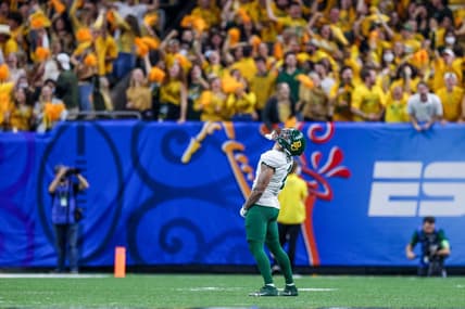 Jan 1, 2022; New Orleans, LA, USA; Baylor Bears linebacker Terrel Bernard (2) reacts to a play against the Mississippi Rebels during the second half of the 2022 Sugar Bowl at Caesars Superdome. Mandatory Credit: Stephen Lew-USA TODAY Sports