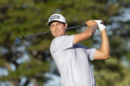 January 13, 2022; Honolulu, Hawaii, USA; Harris English hits his tee shot on the 11th hole during the first round of the Sony Open in Hawaii golf tournament at Waialae Country Club. Mandatory Credit: Kyle Terada-USA TODAY Sports