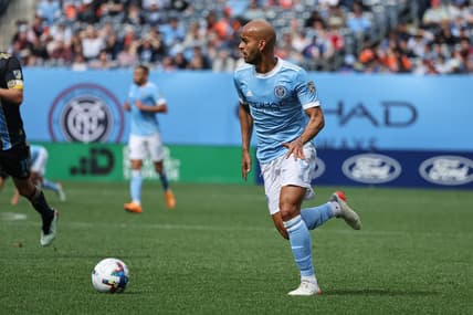 Mar 19, 2022; New York, New York, USA; New York City forward Heber (9) controls the ball against the Philadelphia Union during the second half at Yankee Stadium. Mandatory Credit: Vincent Carchietta-USA TODAY Sports