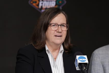 Apr 2, 2022; New Orleans, LA, USA;  Naismith Memorial Basketball Hall of Fame inductee and Indiana Fever head coach Marianne Stanley speaks during a press conference at Caesars Superdome. Mandatory Credit: Stephen Lew-USA TODAY Sports