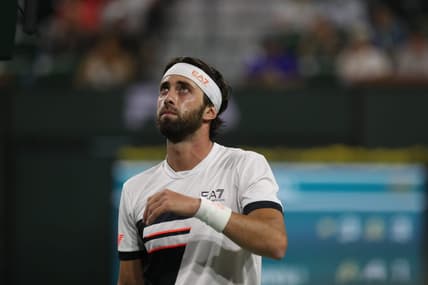 Nikoloz Basilashvili plays in the men's final at the BNP Paribas Open in Indian Wells, Calif., on October 17, 2021.

Cameron Norrie Wins Bnp Paribas Open 2318