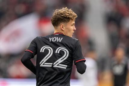 Mar 19, 2022; Toronto, Ontario, CAN; D.C. United forward Griffin Yow (22) looks on against Toronto FC at BMO Field. Mandatory Credit: Kevin Sousa-USA TODAY Sports