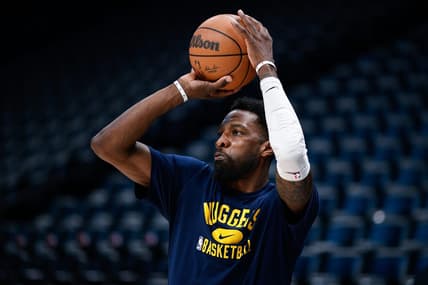 Apr 1, 2022; Denver, Colorado, USA; Denver Nuggets forward Jeff Green (32) warms up before the game against the Minnesota Timberwolves at Ball Arena. Mandatory Credit: Isaiah J. Downing-USA TODAY Sports