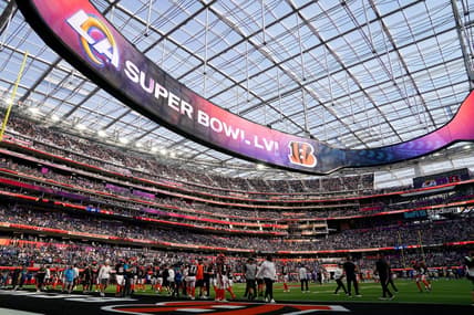General view of the field as the Los Angeles Rams and the Cincinnati Bengals warm up before kickoff of Super Bowl 56, Sunday, Feb. 13, 2022, at SoFi Stadium in Inglewood, Calif.

Nfl Super Bowl 56 Los Angeles Rams Vs Cincinnati Bengals Feb 13 2022 0247

Syndication The Enquirer