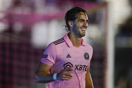 May 14, 2022; Fort Lauderdale, Florida, USA; Inter Miami CF forward Leonardo Campana (9) reacts after scoring a goal against D.C. United during the first half at DRV PNK Stadium. Mandatory Credit: Sam Navarro-USA TODAY Sports