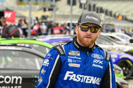 May 21, 2022; Fort Worth, Texas, USA; NASCAR Cup Series driver Chris Buescher (17) during practice for the NASCAR All-Star race at Texas Motor Speedway. Mandatory Credit: Jerome Miron-USA TODAY Sports