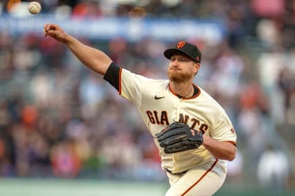 May 23, 2022; San Francisco, California, USA;  San Francisco Giants starting pitcher Alex Cobb (38) delivers a pitch during the first inning against the New York Mets at Oracle Park. Mandatory Credit: Neville E. Guard-USA TODAY Sports