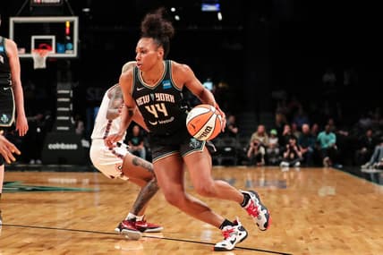 May 17, 2022; Brooklyn, New York, USA;  New York Liberty forward Betnijah Laney (44) at Barclays Center. Mandatory Credit: Wendell Cruz-USA TODAY Sports
