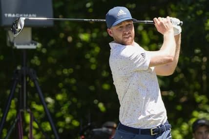 May 27, 2022; Fort Worth, Texas, USA; Daniel Berger plays his shot from the sixth tee during the second round of the Charles Schwab Challenge golf tournament. Mandatory Credit: Jim Cowsert-USA TODAY Sports