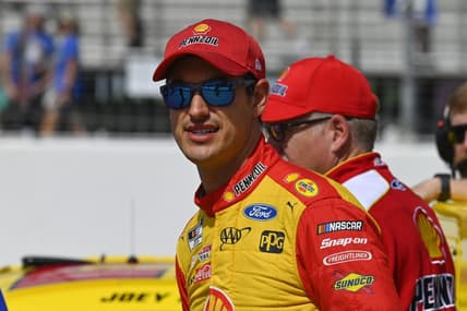 Jun 4, 2022; Madison, Illinois, USA; NASCAR Cup Series driver Joey Logano (22) looks on during Nascar Cup qualifying at World Wide Technology Raceway at Gateway. Mandatory Credit: Joe Puetz-USA TODAY Sports