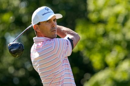 Jun 4, 2022; Dublin, Ohio, USA; Billy Horschel tees off on 18 during the third round of the Memorial Tournament at Muirfield Village Golf Club. Mandatory Credit: Adam Cairns-The Columbus Dispatch

Pga Memorial Tournament Round 3