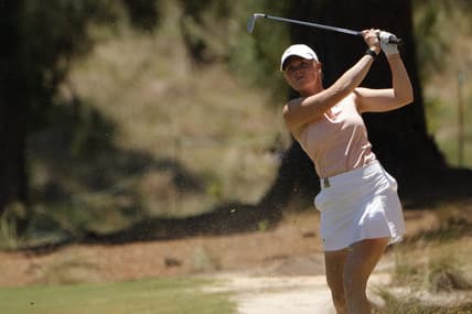 Jun 4, 2022; Southern Pines, North Carolina, USA; Frida Kinhult hits from the rough on the eleventh hole during the third round of the U.S. Women's Open. Mandatory Credit: Geoff Burke-USA TODAY Sports