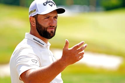 Jun 15, 2022; Brookline, Massachusetts, USA; Jon Rahm on the practice range during a practice round of the U.S. Open golf tournament at The Country Club. Mandatory Credit: John David Mercer-USA TODAY Sports