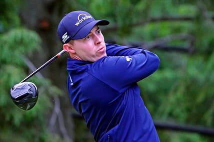 Jun 18, 2022; Brookline, Massachusetts, USA; Matthew Fitzpatrick plays his shot from the 17th tee during the third round of the U.S. Open golf tournament. Mandatory Credit: Peter Casey-USA TODAY Sports