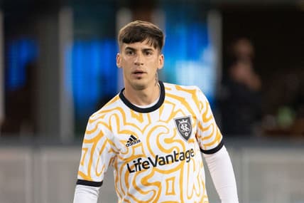 September 15, 2021; San Jose, California, USA; Real Salt Lake forward Jonathan Menendez (10) before the match against the San Jose Earthquakes at PayPal Park. Mandatory Credit: Kyle Terada-USA TODAY Sports