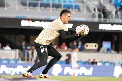 September 15, 2021; San Jose, California, USA; Real Salt Lake goalkeeper David Ochoa (1) before the match against the San Jose Earthquakes at PayPal Park. Mandatory Credit: Kyle Terada-USA TODAY Sports