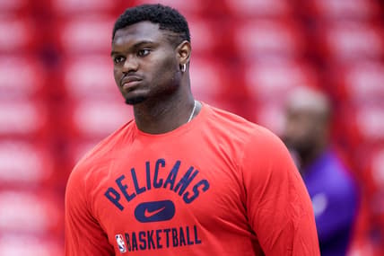 Apr 28, 2022; New Orleans, Louisiana, USA;   New Orleans Pelicans forward Zion Williamson (1) during warm ups before game six against the Phoenix Suns of the first round for the 2022 NBA playoffs at Smoothie King Center. Mandatory Credit: Stephen Lew-USA TODAY Sports