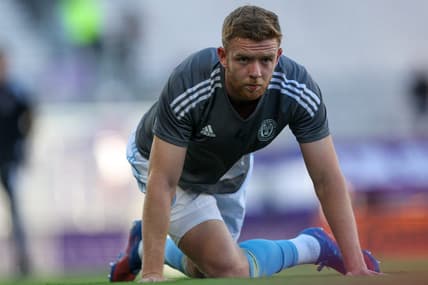 May 10, 2022; Orlando, Florida, USA;  Philadelphia Union defender Stuart Findlay (4) warms up prior to a match against Orlando City at Exploria Stadium. Mandatory Credit: Nathan Ray Seebeck-USA TODAY Sports