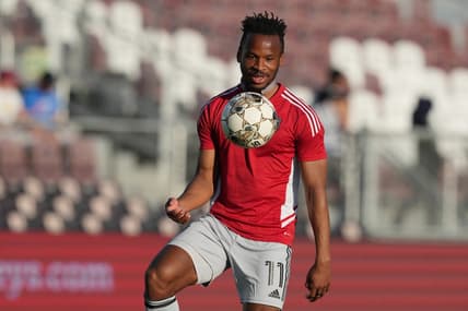 May 25, 2022; Sacramento, California, USA; San Jose Earthquakes forward Jeremy Ebobisse (11) warms up before the game against the Sacramento Republic FC at Heart Health Park. Mandatory Credit: Darren Yamashita-USA TODAY Sports