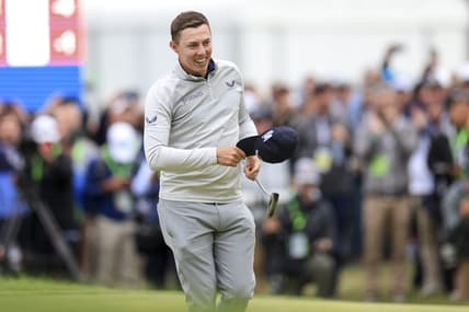 Jun 19, 2022; Brookline, Massachusetts, USA; Matthew Fitzpatrick reacts as he wins the U.S. Open golf tournament at The Country Club. Mandatory Credit: Aaron Doster-USA TODAY Sports