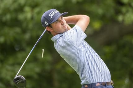 Jul 2, 2022; Silvis, Illinois, USA; J.T. Poston hits his tee shot on the 2nd hole during the third round of the John Deere Classic golf tournament. Mandatory Credit: Marc Lebryk-USA TODAY Sports