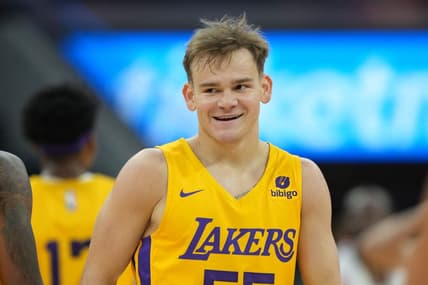 Jul 2, 2022; San Francisco, CA, USA; Los Angeles Lakers guard Mac McClung (55) during the third quarter against the Miami Heat at the California Summer League at Chase Center. Mandatory Credit: Darren Yamashita-USA TODAY Sports