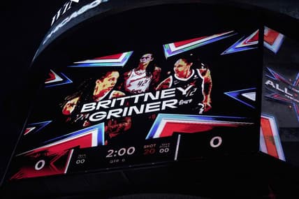 Jul 10, 2022; Chicago, Ill, USA; Brittany Griner is introduced as WNBA All Star at Wintrust Arena. Mandatory Credit: David Banks-USA TODAY Sports