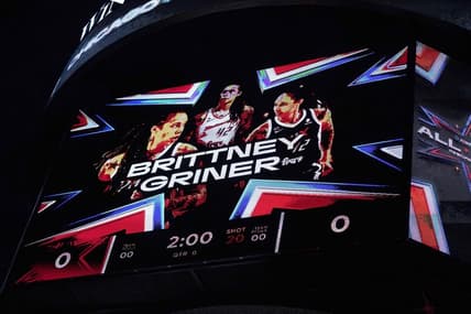 Jul 10, 2022; Chicago, Ill, USA; Brittany Griner is introduced as WNBA All Star at Wintrust Arena. Mandatory Credit: David Banks-USA TODAY Sports