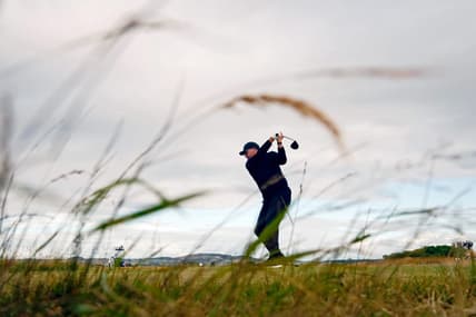 Jul 14, 2022; St. Andrews, SCT; Phil Mickelson tees off on the 17th hole during the first round of the 150th Open Championship golf tournament at St. Andrews Old Course. Mandatory Credit: Rob Schumacher-USA TODAY Sports
