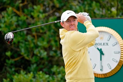 Jul 14, 2022; St. Andrews, SCT; Rory McIlroy tees off on the third hole during the first round of the 150th Open Championship golf tournament at St. Andrews Old Course. Mandatory Credit: Michael Madrid-USA TODAY Sports