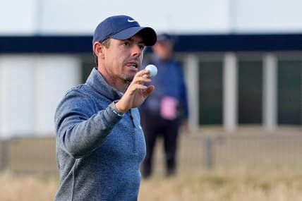 Jul 15, 2022; St. Andrews, SCT; Rory McIlroy reacts after a putt on the 17th green during the second round of the 150th Open Championship golf tournament at St. Andrews Old Course. Mandatory Credit: Michael Madrid-USA TODAY Sports