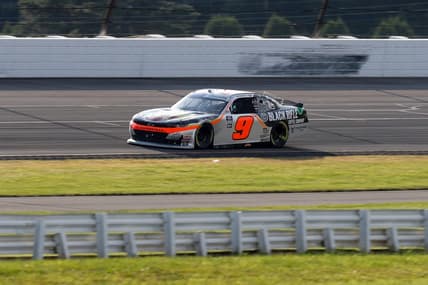 Jul 23, 2022; Long Pond, Pennsylvania, USA; NASCAR Xfinity Series driver Noah Gragson (9) races during the Explore the Pocono Mountains 225 at Pocono Raceway. Mandatory Credit: Matthew OHaren-USA TODAY Sports