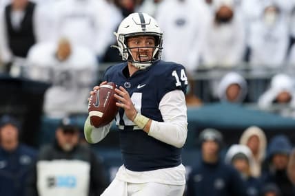 Nov 13, 2021; University Park, Pennsylvania, USA; Penn State Nittany Lions quarterback Sean Clifford (14) looks to throw a pass during the fourth quarter against the Michigan Wolverines at Beaver Stadium. Michigan defeated Penn State 21-17. Mandatory Credit: Matthew OHaren-USA TODAY Sports