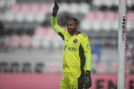 Mar 12, 2022; Fort Lauderdale, Florida, USA; Inter Miami CF goalkeeper Clement Diop (94) reacts from the goal line during the second half of the game against Los Angeles FC at Inter Miami CF Stadium. Mandatory Credit: Sam Navarro-USA TODAY Sports