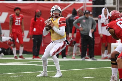 Apr 23, 2022; Salt Lake City, Utah, USA; Utah Utes junior quarterback Cameron Rising (7) looks to throw the ball in the first quarter of the Utah Spring Football Game at Rice   Eccles Stadium. Mandatory Credit: Rob Gray-USA TODAY Sports