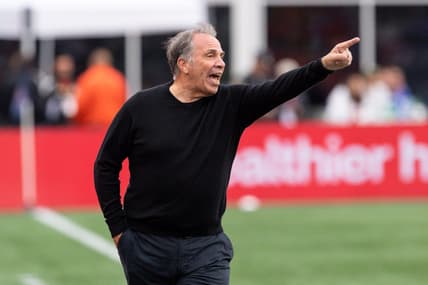 Jun 19, 2022; Foxborough, Massachusetts, USA; New England Revolution head coach Bruce Arena reacts during the first half against Minnesota United FC at Gillette Stadium. Mandatory Credit: Paul Rutherford-USA TODAY Sports