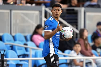 Jul 30, 2022; San Jose, California, USA; San Jose Earthquakes defender Marcos Lopez (27) gestures during the first half against Real Salt Lake at PayPal Park. Mandatory Credit: Darren Yamashita-USA TODAY Sports