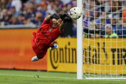 Aug 13, 2022; Cincinnati, Ohio, USA; Atlanta United FC goalkeeper Rocco Rios Novo (34) makes a save against FC Cincinnati in the first half at TQL Stadium. Mandatory Credit: Katie Stratman-USA TODAY Sports