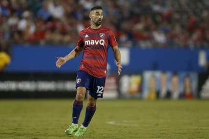 Aug 13, 2022; Frisco, Texas, USA; FC Dallas midfielder Sebastian Lletget (12) runs on the field during a match against the San Jose Earthquakes at Toyota Stadium. Mandatory Credit: Tim Heitman-USA TODAY Sports