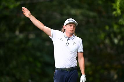 Aug 25, 2022; Atlanta, Georgia, USA; Cameron Smith reacts to his tee shot on the 2nd hole during the first round of the TOUR Championship golf tournament. Mandatory Credit: Adam Hagy-USA TODAY Sports